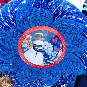 Snowman Holiday Wreath with Blue Accents